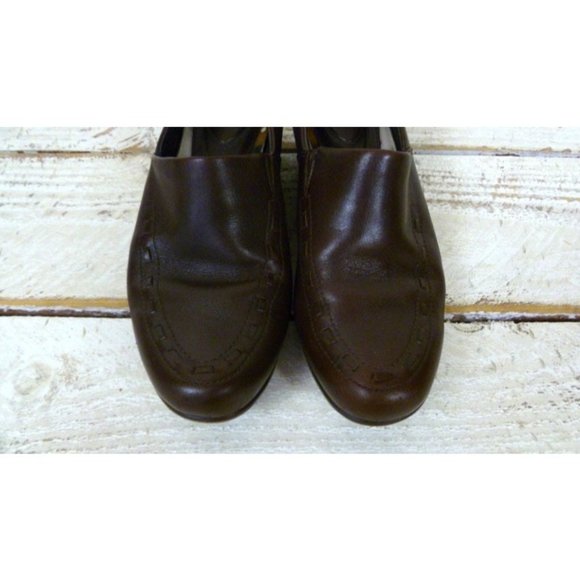 Dark brown leather vintage wedge clog style shoes - Picture 3 of 4